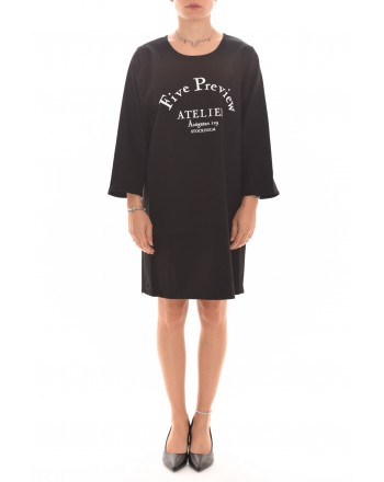 5 PREVIEW - Viscose dress with logo print - Black