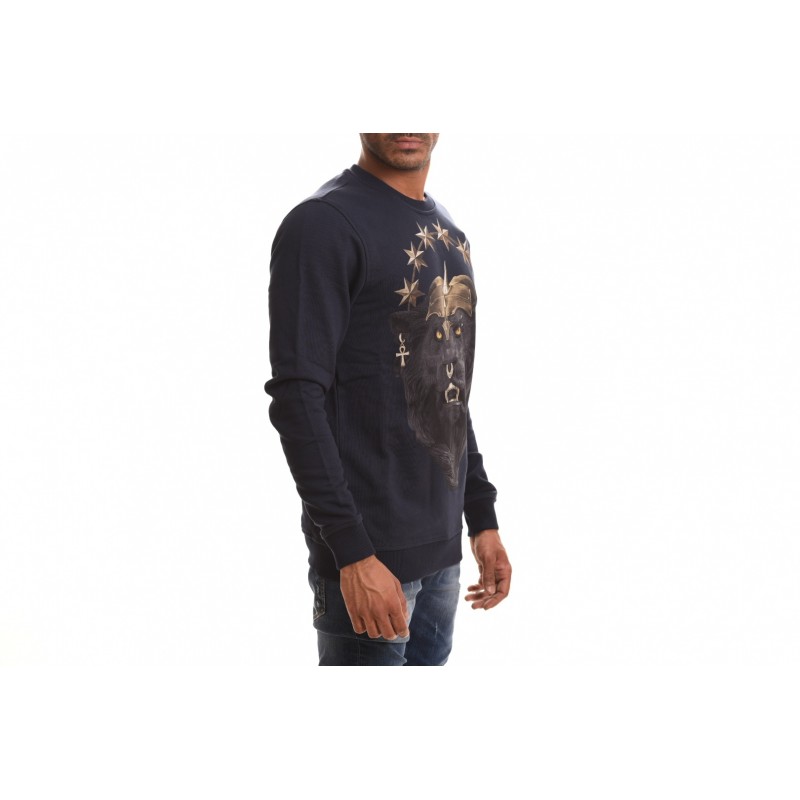 FRANKIE MORELLO - Cotton Sweatshirt with Animal Print - Navy