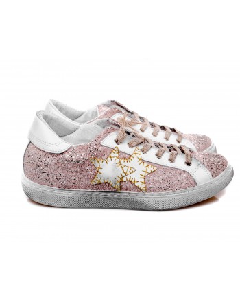 2 STAR - Sneakers in glitter - Rosa antico/Bianco
