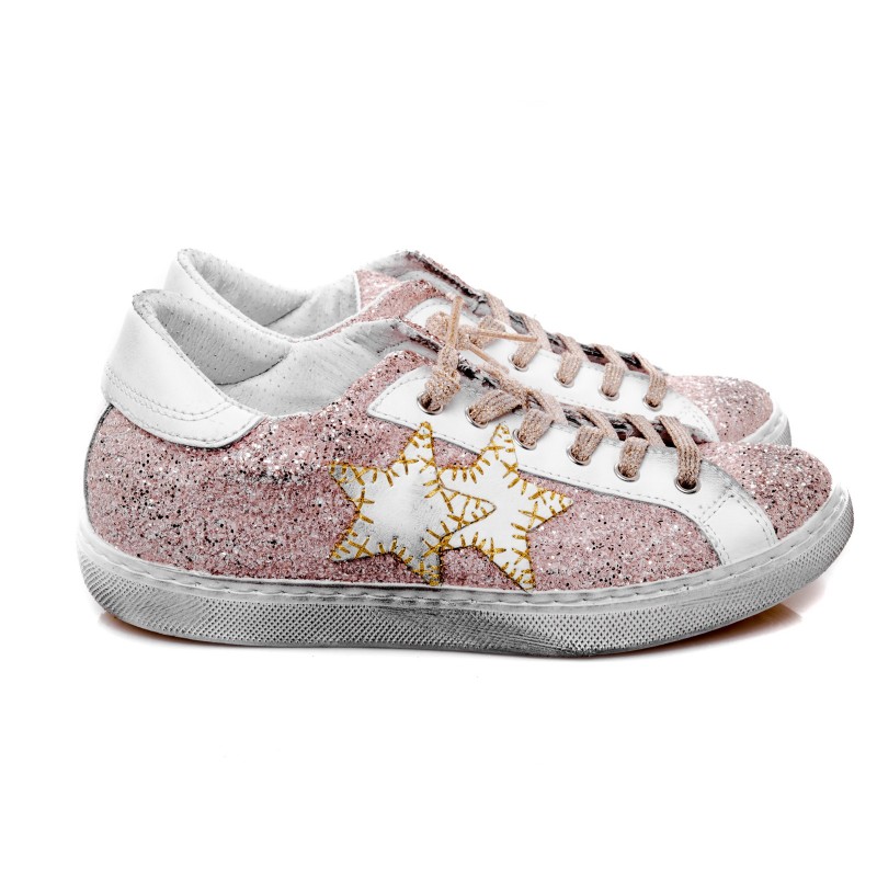 2 STAR - Sneakers in glitter - Rosa antico/Bianco
