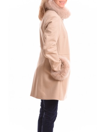 FAY - Wool and Cashmere VIRGINIA Coat with Fur Details - Ivory