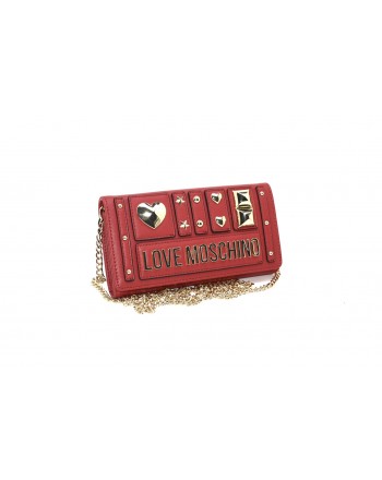 LOVE MOSCHINO - Ecoleather Purse with Metallic Chain - Red