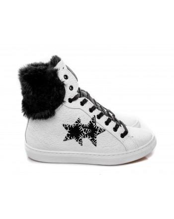 2 STAR - High leather Sneakers with fur - White/Black