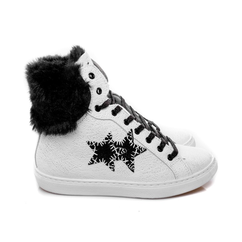 2 STAR - Sneakers alta in pelle con pelliccia - Bianco/Nero