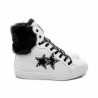 2 STAR - High leather Sneakers with fur - White/Black