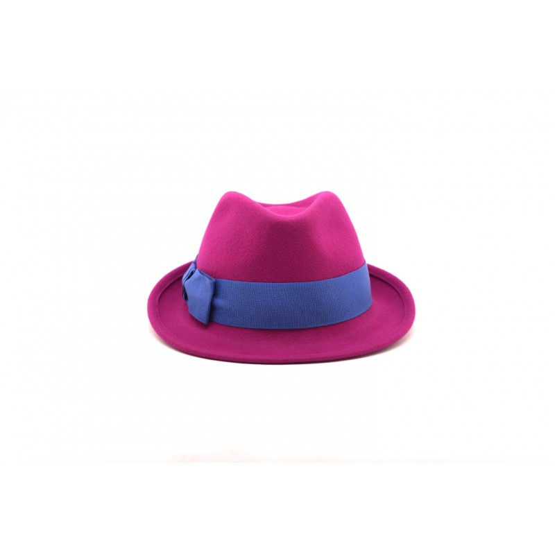 GALLO - Felt hat with contrasting bow - Prussian blue/Magenta