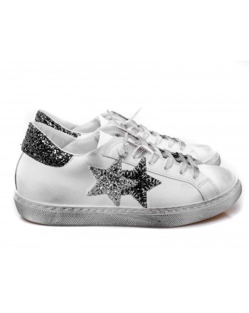 2 STAR - Sneakers glitter in pelle - Bianco/Silver