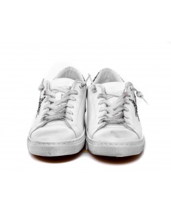 2 STAR - Glitter Leather Sneakers - White/Silver