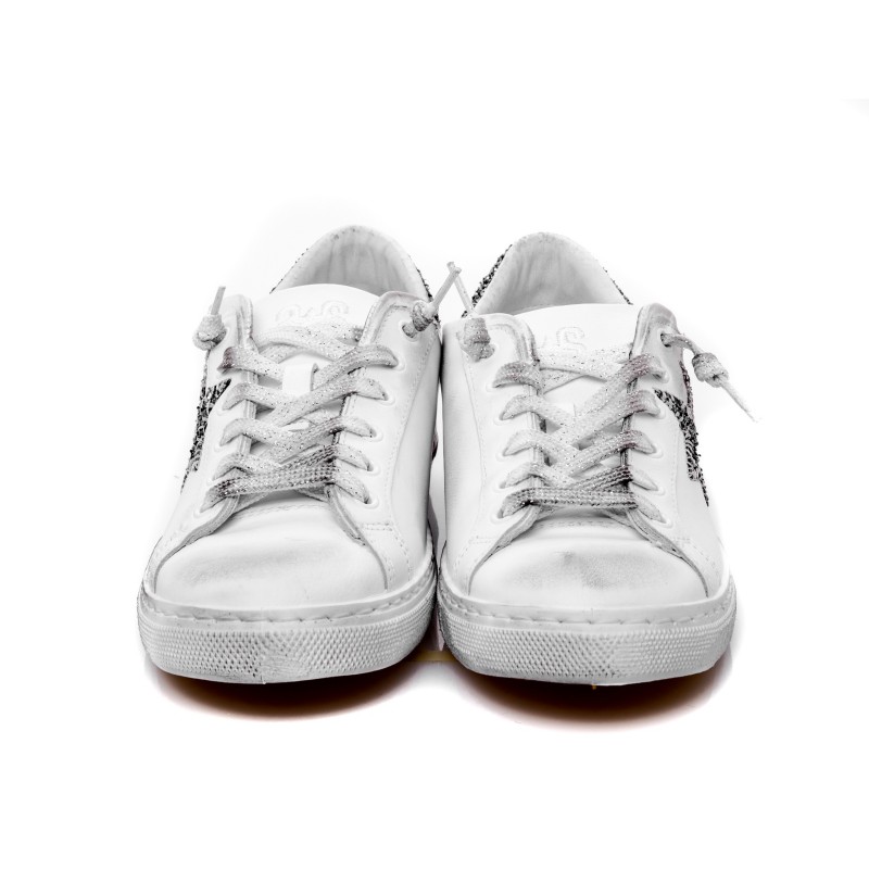 2 STAR - Sneakers glitter in pelle - Bianco/Silver