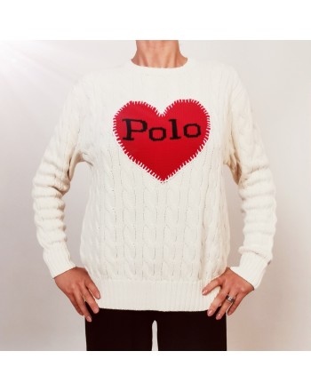 POLO RALPH LAUREN - Cotton Logo Heart Knit - Cream/Red