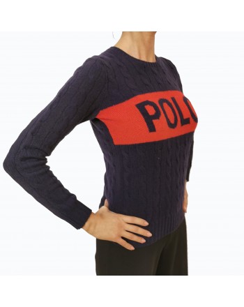 POLO RALPH LAUREN -  Maglia in lana con ricamo Logo - Blu/Red
