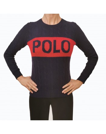 POLO RALPH LAUREN -  Maglia in lana con ricamo Logo - Blu/Red