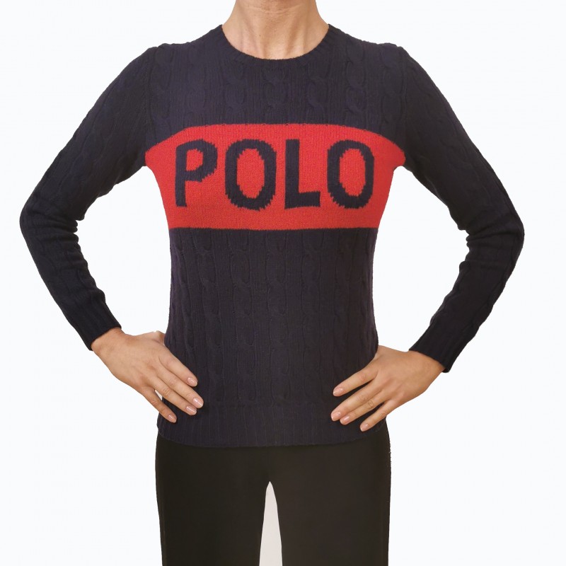 POLO RALPH LAUREN - Wool sweater with Loga embroidery - Red/Blue
