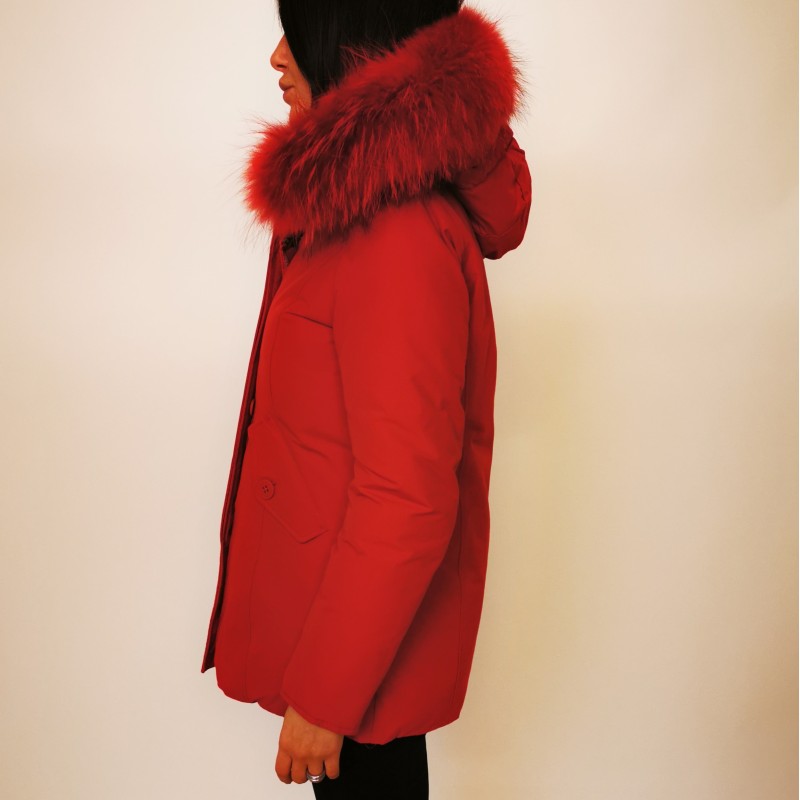 FREEDOMDAY - Fur Hood Jacket NEW CHAMOIS - Red