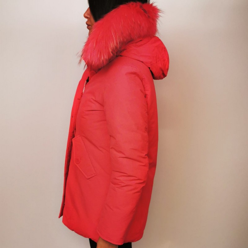 FREEDOMDAY - Fur Hood Jacket NEW CHAMOIS - Fuchsia