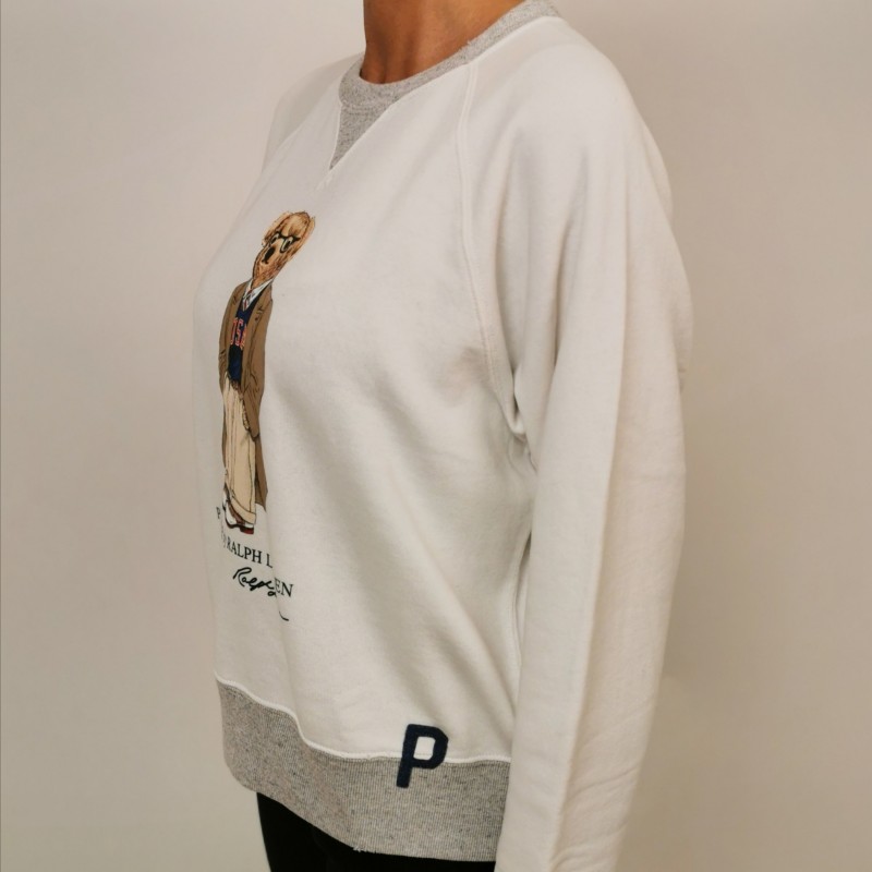 POLO RALPH LAUREN - Cotton BEAR Printed Sweatshirt - Cream/Grey