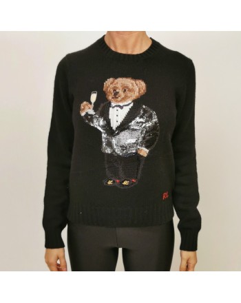 POLO RALPH LAUREN -Wool Polo Bear with Paillettes Knit - Black
