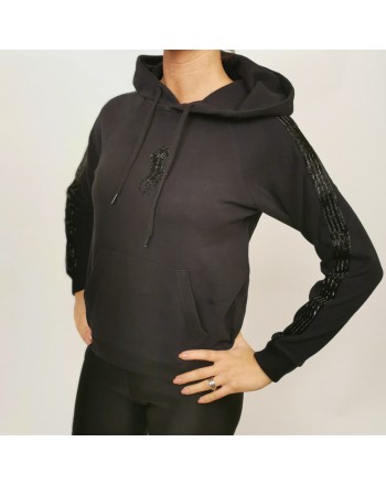 POLO RALPH LAUREN - Cotton Hood Sweatshirt with Paillettes Logo - Black