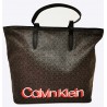 CALVIN KLEIN - Leather Monogram shopping bag - Brown