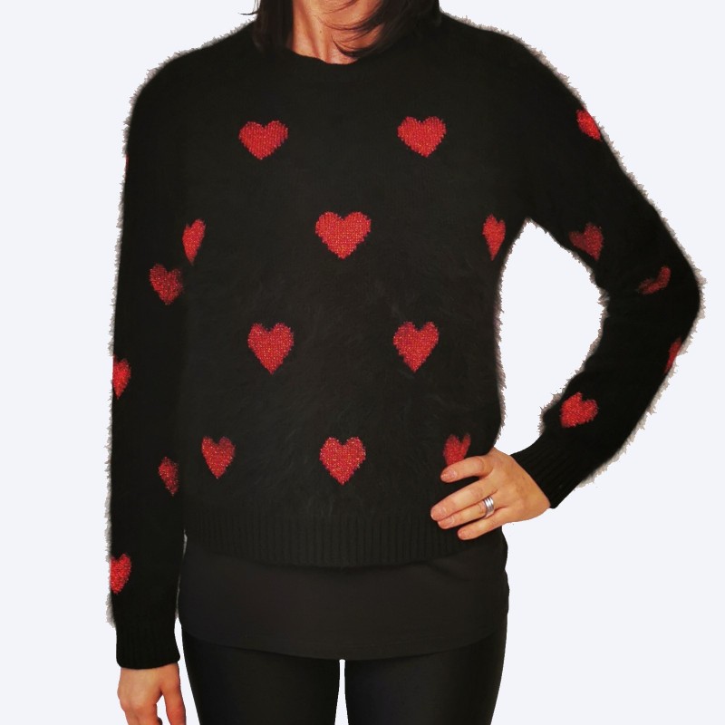 RED VALENTINO -  Wool Heart- knitted Knit - Black