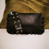 RED VALENTINO - Leather Clutch with Frills bordered with Frills- Black