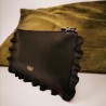 RED VALENTINO - Leather Clutch with Frills bordered with Frills- Black