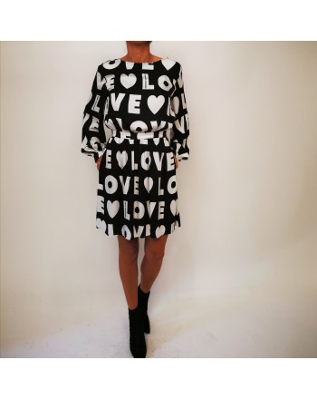 LOVE MOSCHINO - Viscose LOVE Writings Dress - Black/White