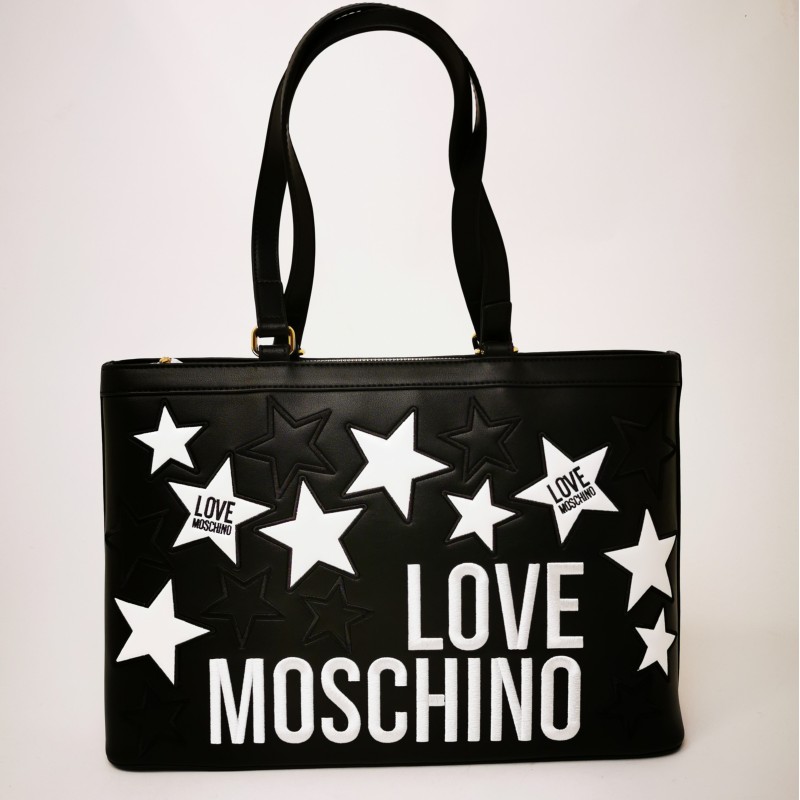 LOVE MOSCHINO - Borsa Shopping in pelle con stelle trapuntate - Nero