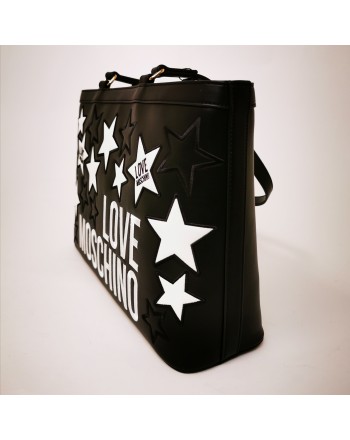 LOVE MOSCHINO - Shopping leather bag with quilted stars - Black