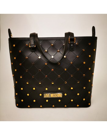 LOVE MOSCHINO - Bag with golden studs in leather - Black