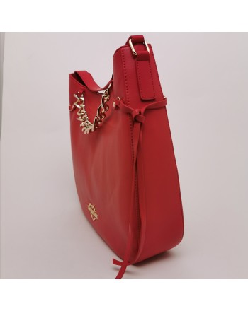 LOVE MOSCHINO - Faux Leather Satchel Bag with Heart Chain - Red