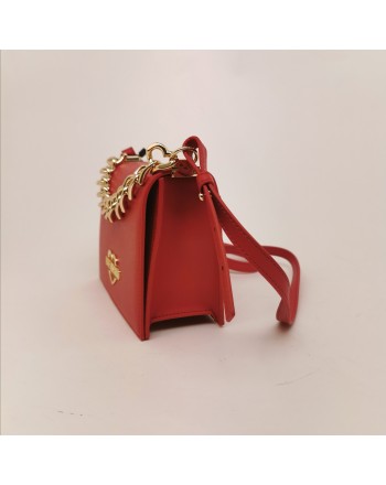 LOVE MOSCHINO - Leather Shoulder Bag with Heart Chain- Red