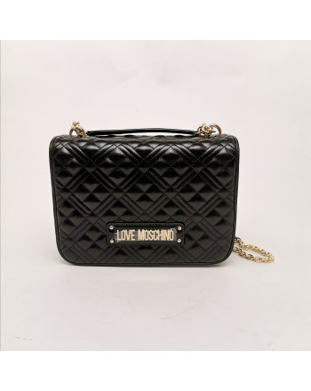 LOVE MOSCHINO - Quilted Bag with Metallic Chain - Black