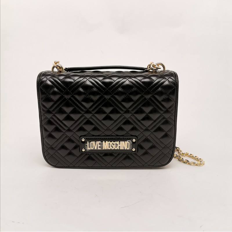 LOVE MOSCHINO - Quilted Bag with Metallic Chain - Black