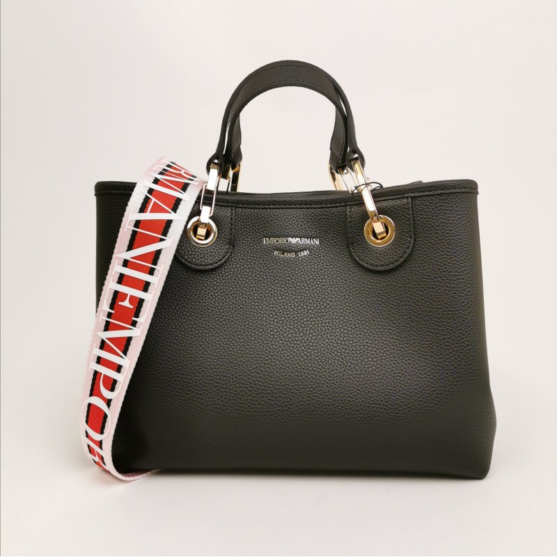 EMPORIO ARMANI - Leather shopping bag - Black/Red