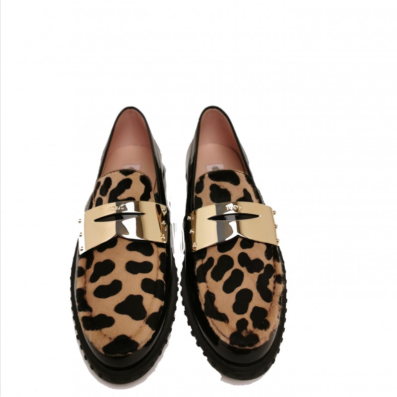 TOD'S - Loafers in patent leather and ponyskin effect leather - Black/Gold