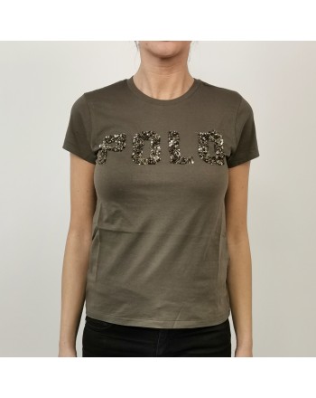 POLO RALPH LAUREN - Cotton T-Shirt with Paillettes Logo - Military Green