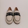 TOD'S - Leather and Cotton Loafers with Flat T - Marble