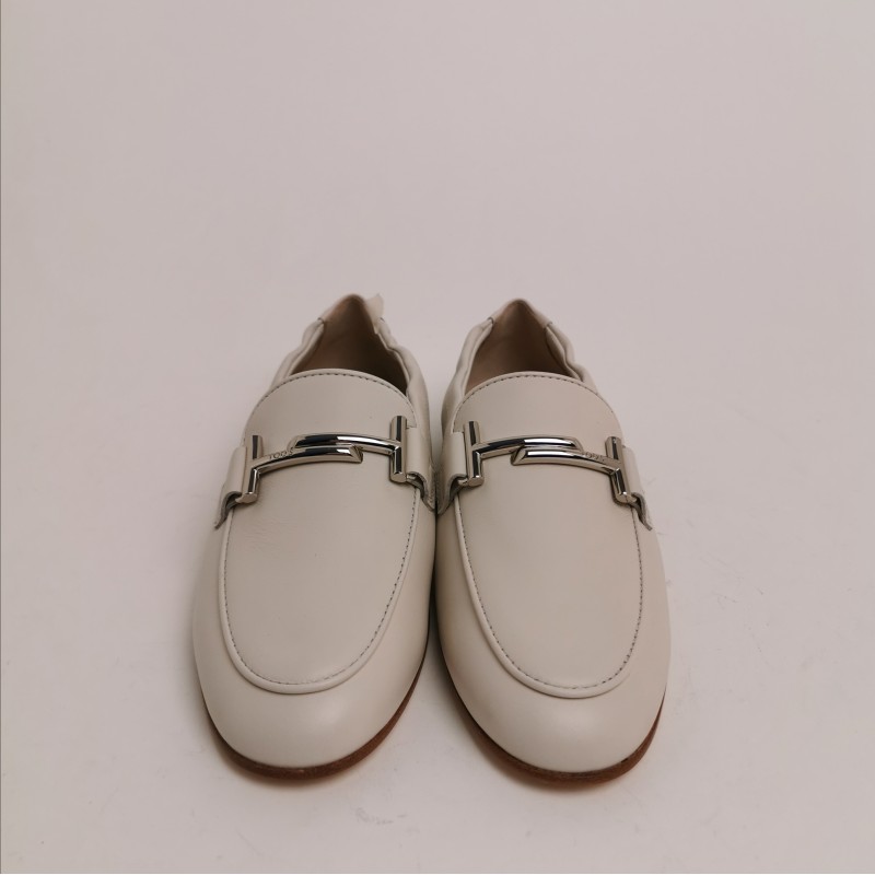 TOD'S - Leather Double T Loafers -  Chalk