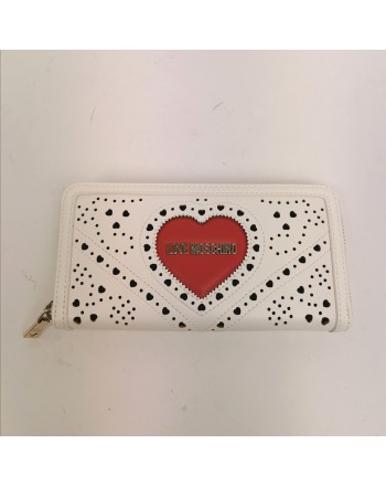 LOVE MOSCHINO -  Stitched eco leather with red heart wallet - white