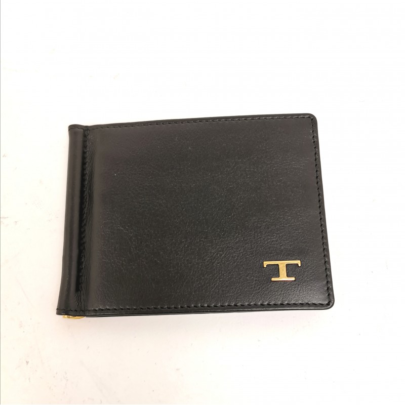 TOD'S - Leather Metallic T Wallet with Card Holder- Black