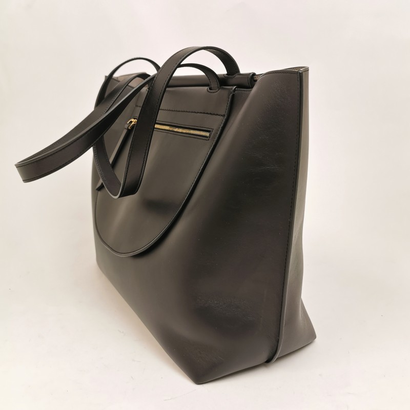 TOD'S - Leather Shopping bag with lateral pockets   - Black