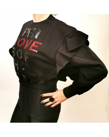 PHILOSOPHY di LORENZO SERAFINI - LOVE Logo Short Sweatshirt with Frills - Black