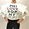 PHILOSOPHY di LORENZO SERAFINI - LOVE Logo Short Sweatshirt with Frills - White