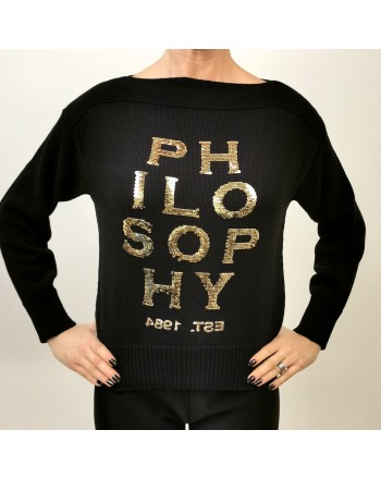 PHILOSOPHY di LORENZO SERAFINI - Cotton Knit with Paillettes Logo - Black