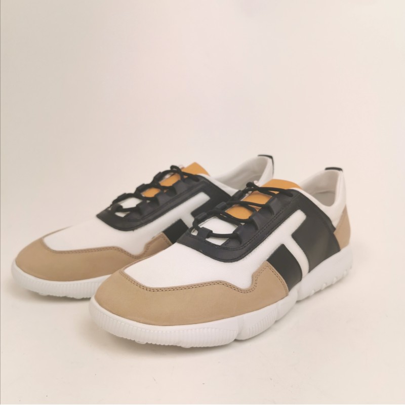 TOD'S -  Sneakers in leather and technical fabric - Beige/White