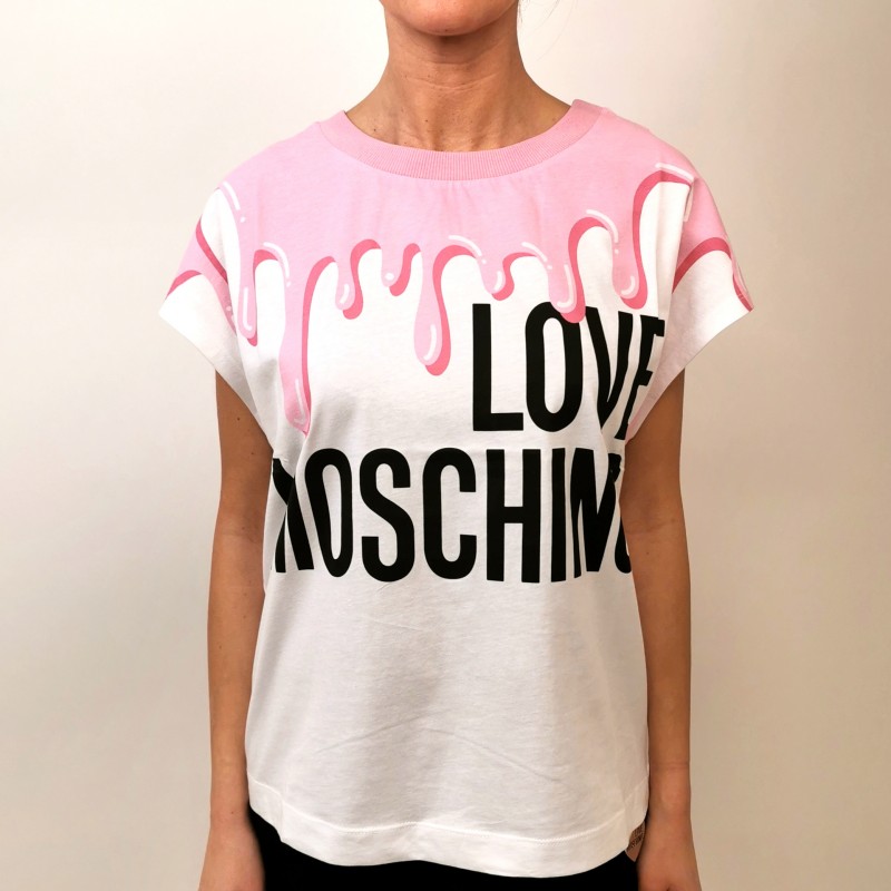 LOVE MOSCHINO - Cotton T-Shirt Melted Print- White/Pink