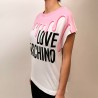 LOVE MOSCHINO - T-Shirt in Cotone Stampa Colata - Bianco/Rosa