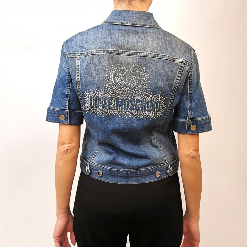 LOVE MOSCHINO - Denim Jacket with Rhinestones Logo - Denim