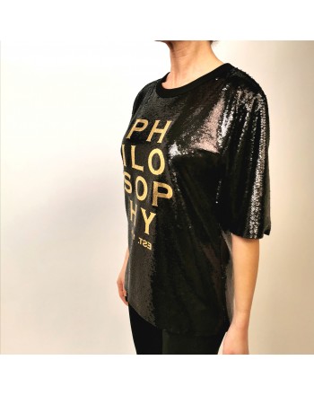PHILOSOPHY di LORENZO SERAFINI -  Full Paillettes Logo Shirt  - Black